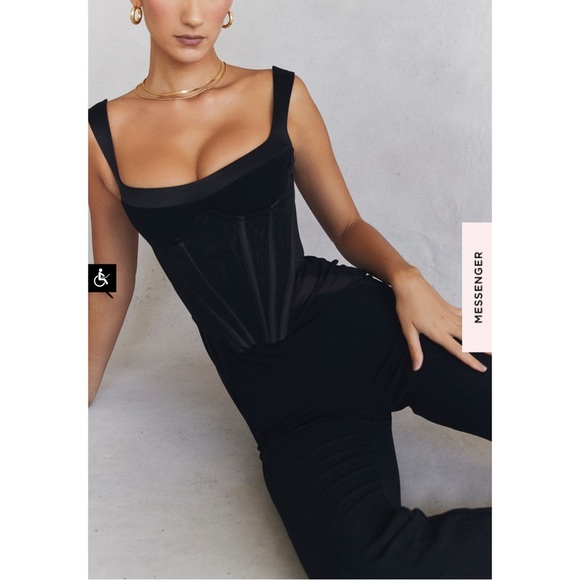 NWT HOUSE OF CB MYLENE BLACK CORSET JUMPSUIT sexy one piece Small S 4 mesh - Picture 2 of 16